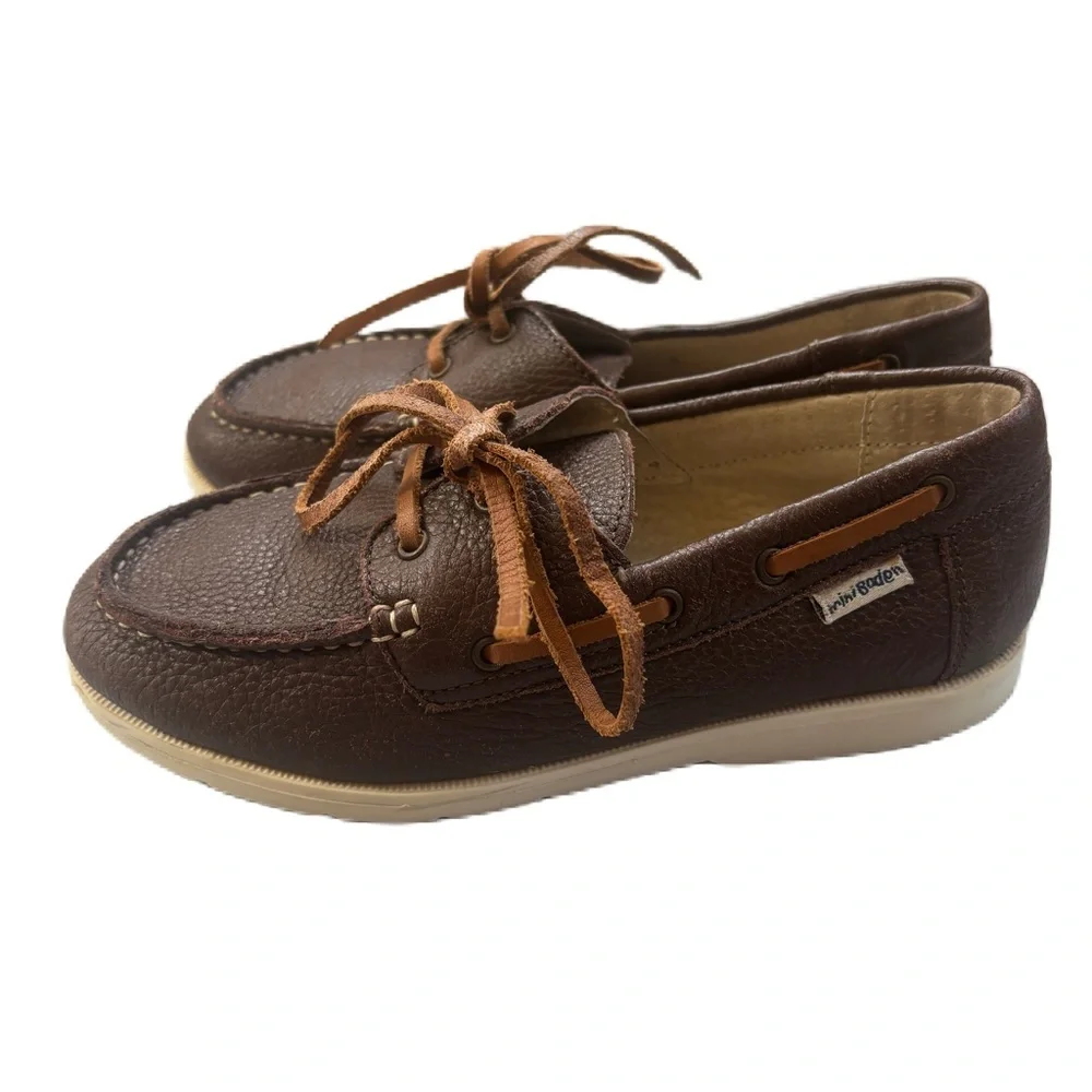 Mini Boden Leather Boat Shoes Boys Loafer Brown Size 2 (EU‎ 33) Slip On Sperry’s